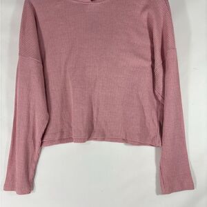 Mauve Rib Knit Long Sleeve Sweater with Hood S